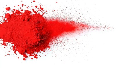 Vibrant Red Holi Powder Explosion, a dynamic burst of bright red color celebrating the festival of Holi, isolated against a clean white background for impactful visual expression