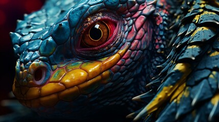 Obraz premium A detailed photograph highlighting the vibrant colors and textures on a reptile's skin, presented in stunning
