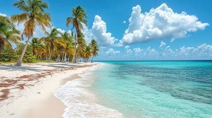 Idyllic Tropical Beach with Palm Trees and Clear Blue Water