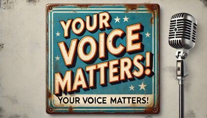 Vintage metal sign - faded  - Your voice Matters - Vote - Election - microphone - USA - campaign - Motivation - FUTURE - Slogan - Election - President