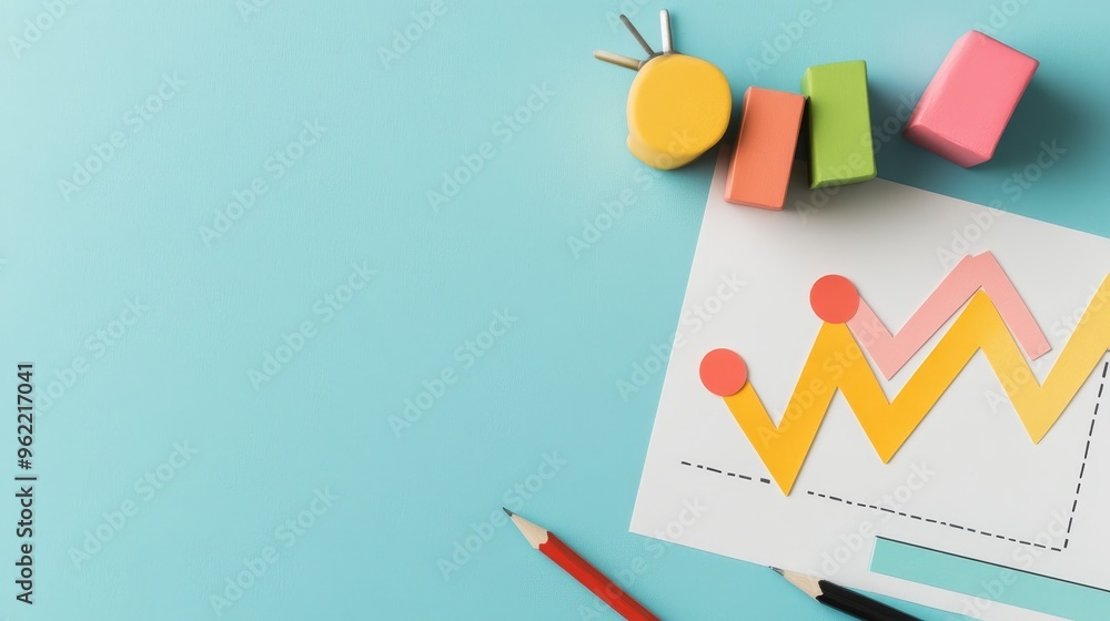 Poster a colorful business roadmap concept with milestones and goals represented by paper blocks and a zigz