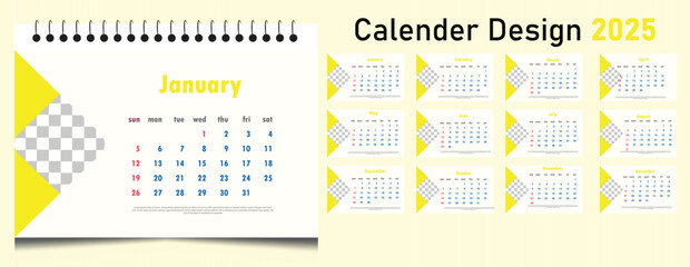 2025 Calendar Design, Simple Vertical Layout, Sunday Start, Color, Desk & Wall Calendar, Printable Planner