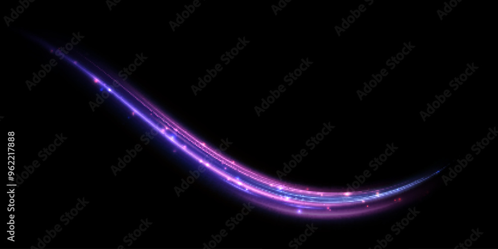Fototapete Light effect of high speed movement of light speed along a curved trajectory of bright blue-violet flickers. Dynamic movement of high speed light energy. Vector