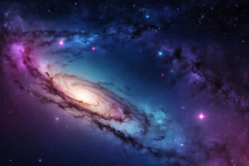 Obraz premium Stunning galaxy background with swirling nebulae and glowing stars, surreal and captivating cosmic scene. For space-inspired design, sci-fi project, wallpaper, backdrop, futuristic themes, digital art