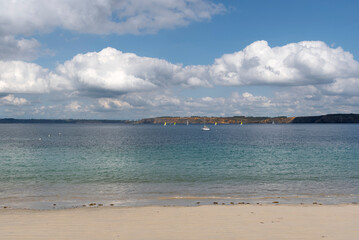 Camaret sur Mer beach towards the bay of Brest with sailing boats
