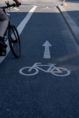 Obraz premium Pictogram for cycle superhighway painted on the road. Lane for cycling and a cyclist