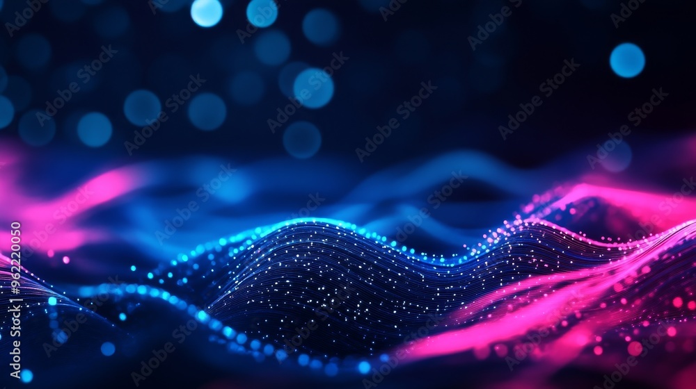 Poster a mesmerizing digital abstract background featuring a vibrant blue and pink wavy surface illuminated