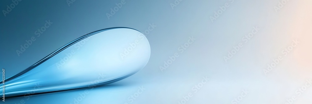 Poster a minimalist abstract background featuring a smooth, curved blue shape against a soft gradient of gr