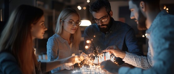 Group of business people working together Innovative Professionals Analyzing Data in Futuristic Office Setting