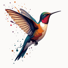 Obraz premium Fantasy world. Illustration of paradise hummingbird bird isolated on a light background. Abstract drawing. Vector illustration.