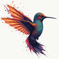 Obraz premium Fantasy world. Illustration of paradise hummingbird bird isolated on a light background. Abstract drawing. Vector illustration.