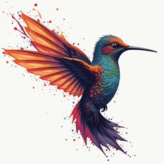 Obraz premium Fantasy world. Illustration of paradise hummingbird bird isolated on a light background. Abstract drawing. Raster version of a vector illustration.