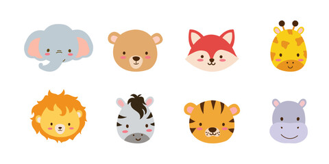 Cute set of of safari animals Savanna and safari funny cartoonanimals. 