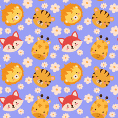 cute animals seamless pattern for kids print lion fox giraffe