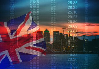 Great Britain flag, united kingdom economy and european union flag, financial.