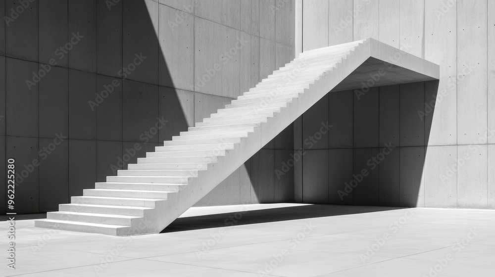 Poster a stark yet elegant concrete staircase with a geometric design stretches out against a minimalist ba