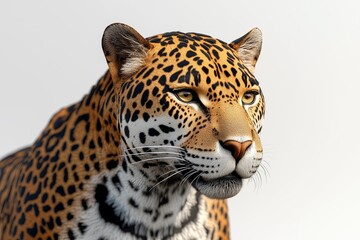 Obraz premium A dynamic 3D of a jaguar in a view, displaying its detailed fur pattern and intense gaze. The jaguar