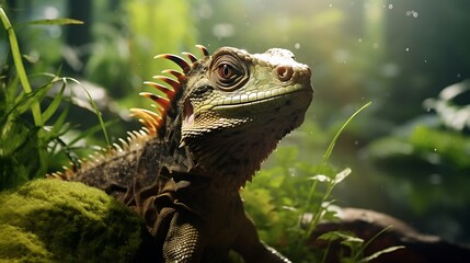 Fototapeta premium An enchanting view of a reptile in its habitat, emphasizing the natural textures and colors in high-definition