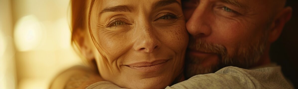 Couple close together and smiling for the camera