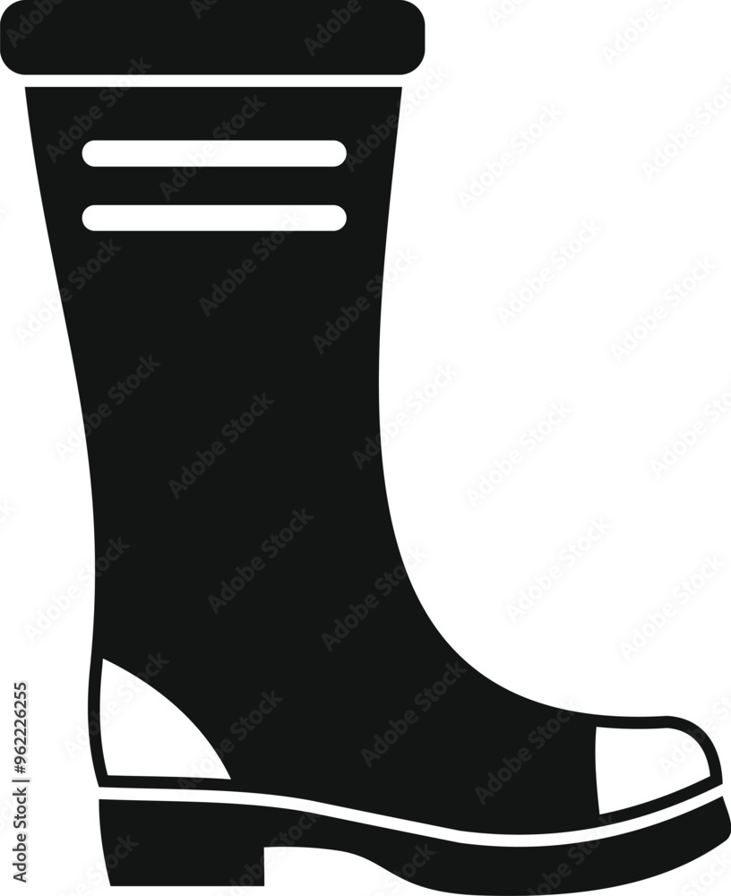 Poster black rubber boot for working in garden icon in simple style isolated on white background