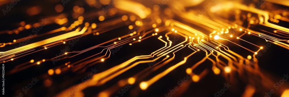 Poster a visually striking abstract image of a golden circuit board, representing innovation, technology, a