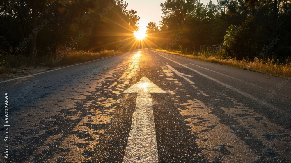 Sticker Asphalt Road Leading Towards Sunset