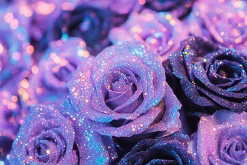 black roses covered in purple and pastel purple glitter, background for Halloween © World of AI