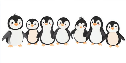 Naklejka premium penguins cute penguins cartoon penguins animal illustration winter animals arctic wildlife happy animals penguin family playful penguins children\'s illustration