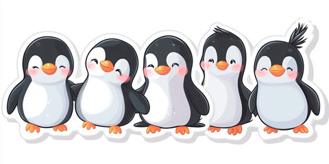 Naklejka premium penguins cute animals wildlife cartoon happy family group friends playful adorable black and white baby penguins character design illustrated animals winter arctic 