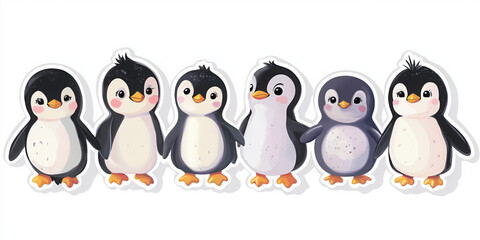 Naklejka premium penguins cute animals cartoon penguins baby penguins wildlife arctic creatures animal group penguin family adorable penguins character design winter animals 