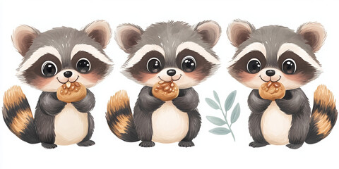 Fototapeta premium raccoons animals wildlife cute animals pets fur nature eating adorable three raccoons small mammals animal babies furry creatures wildlife photography playful animals 