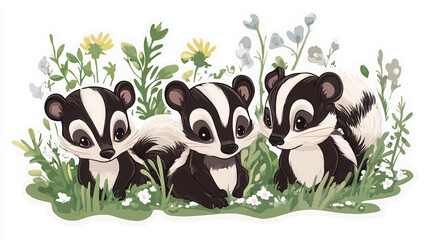 Naklejka premium cute animals cartoon animals black and white badger illustration animal characters kids artwork nature theme playful badger whimsical design