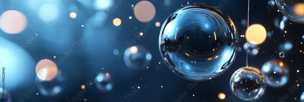 Poster abstract background with blue, glowing bubbles and soft focus. represents concepts of: imagination, 