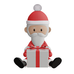 Cute Santa Claus holding a gift 3d rendered icon merry christmas and new year concept