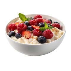 prepared oatmeal with berries isolated on transparent and white background