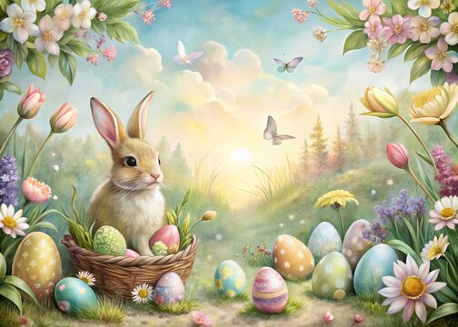 easter bunny and easter eggs