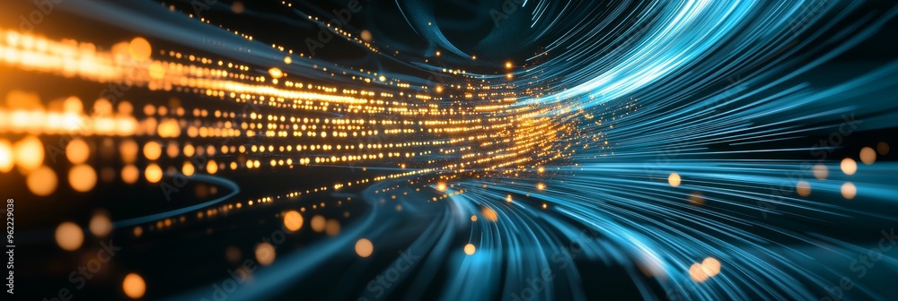 Poster an abstract image depicting an explosion of light, symbolizing connectivity, data flow, technology, 