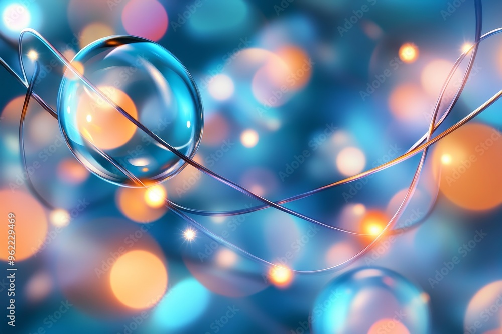 Poster an ethereal and abstract background featuring glowing spheres with a soft focus and blurred bokeh ef