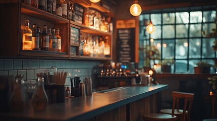 The charming bar interior features a cozy ambiance that invites guests to relax and enjoy