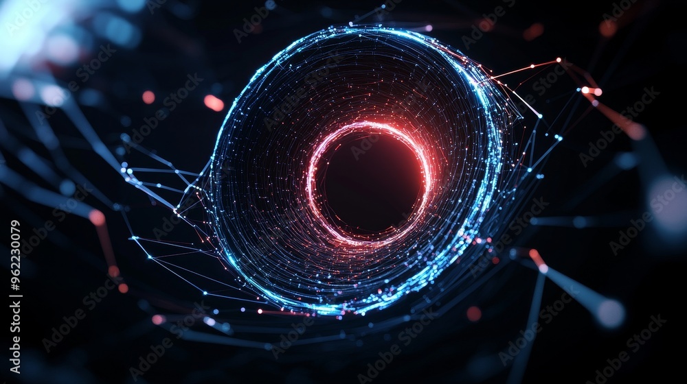 Poster this abstract digital art depicts a mesmerizing vortex of glowing lines. the chaotic swirls represen