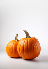 Hyperrealistic orange pumpkins on white background. Healthy food. Vertical poster with copy space. Generative AI