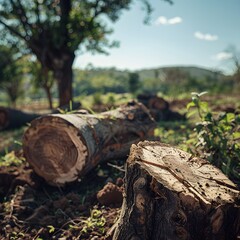 Fototapeta premium Cut Tree Trunk and Stump in a Forest