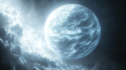 Obraz premium An artist depicts a celestial body, complete with fluffy clouds and a central star shining brightly