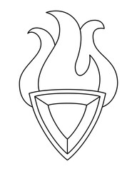 Flame and gem, fire element - vector linear image for coloring logo or pictogram. Outline. Fire and gem element of fire magic.