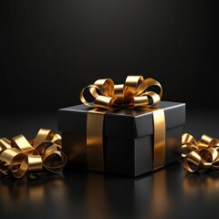 Free Photo Black Friday sale is a gold gift box and ballon with a black background	