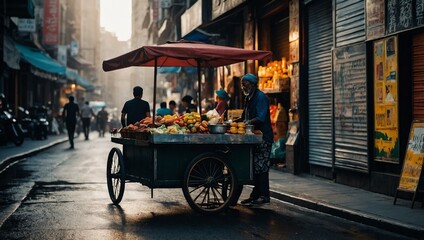 Street vendor icon depicted in a simple vector glyph design.