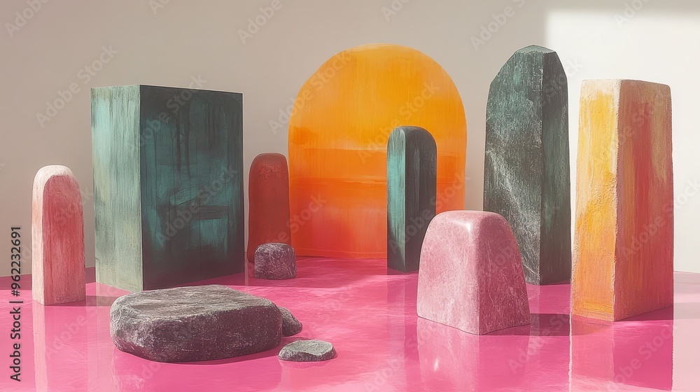 Poster colorful geometric shapes create an enchanting yet playful atmosphere in soft light