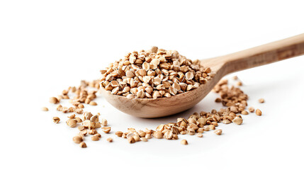wooden spoon with buckwheat, organic food, health