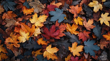 Fototapeta premium A forest floor covered in a thick blanket of fallen autumn leaves