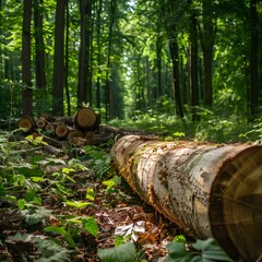 Fallen Log in a Lush Green Forest